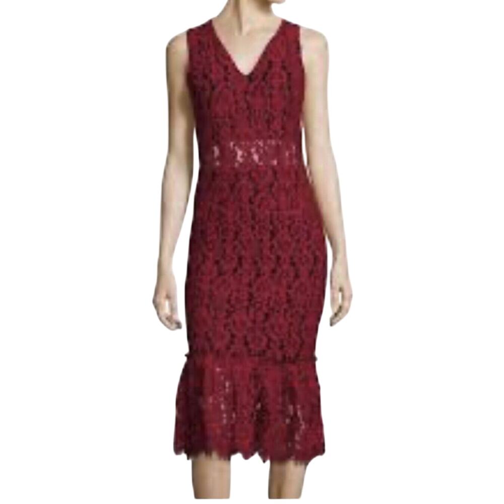 Alexia Admor‎ Womens Floral Lace Sheath Peplum Hem Sleeveless Red Dress sz XL